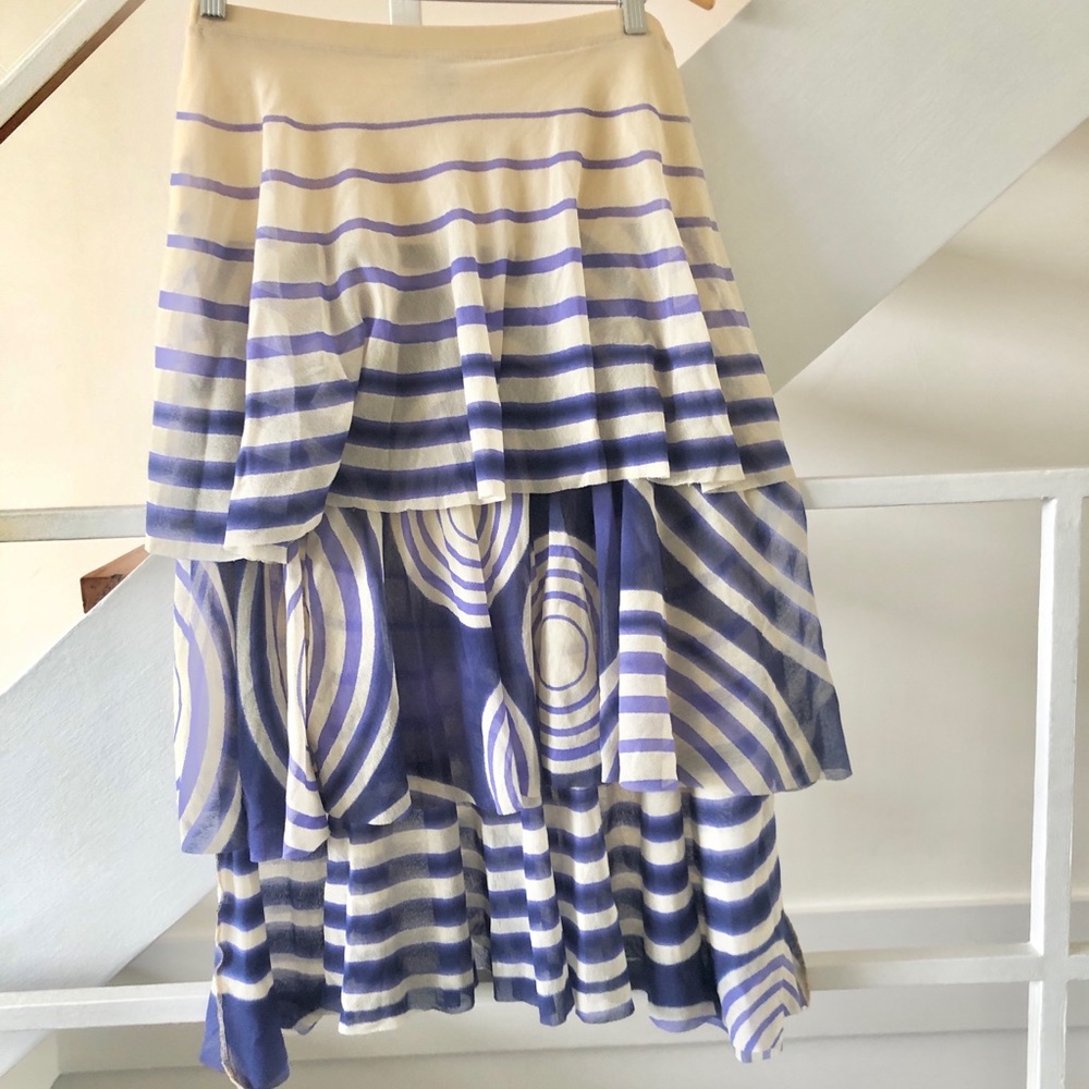 Jean Paul Gaultier Soleil Tiered Mesh Skirt Blue